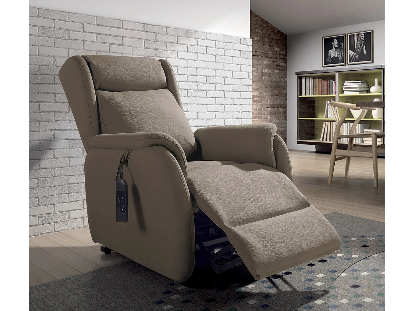 Fauteuil de relaxation et releveur 2 moteurs en nubuck 2 moteurs électriques Biza-Couleur Beige