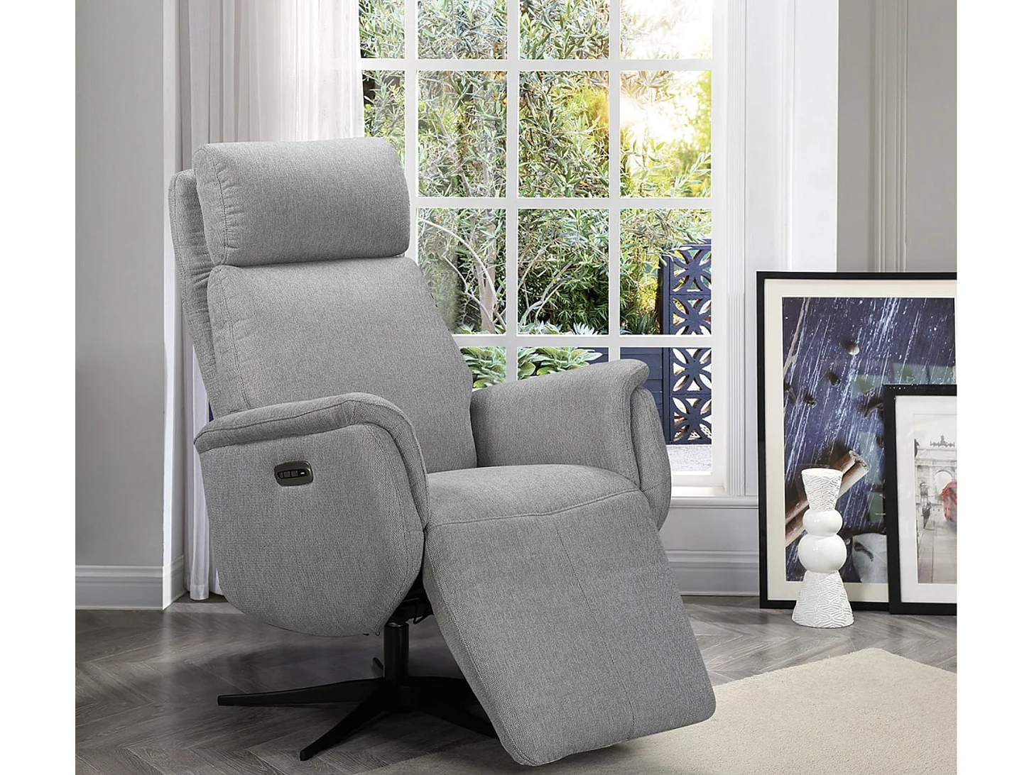 Elektrische relaxfauteuil met 2 motoren in Kazere stof-Kleur Lichtgrijs