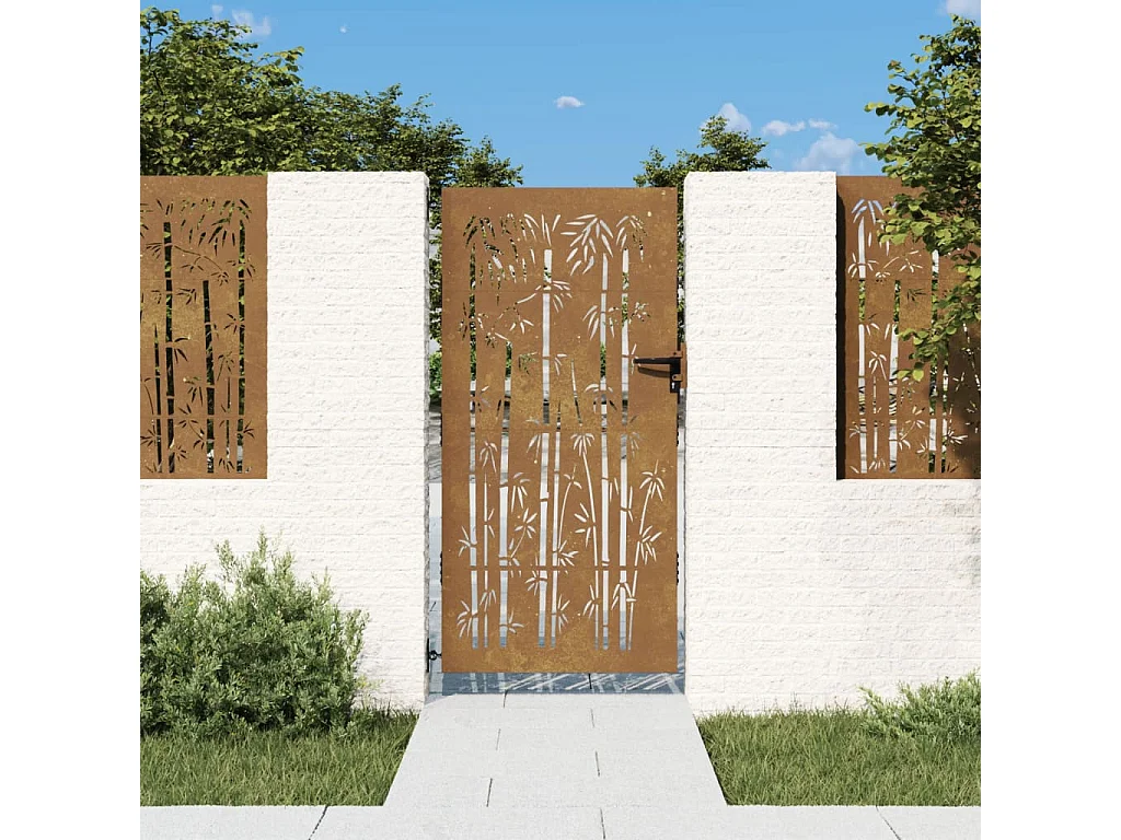 Portail de jardin 85x200 acier corten design de bambou