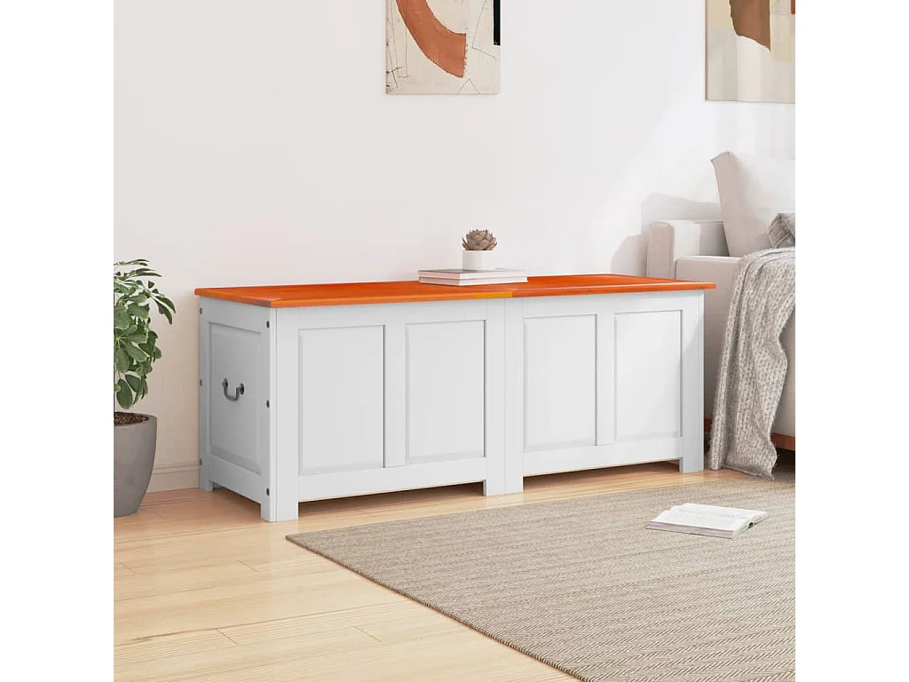 Opbergkist met deksel massief acaciahout bruin en wit