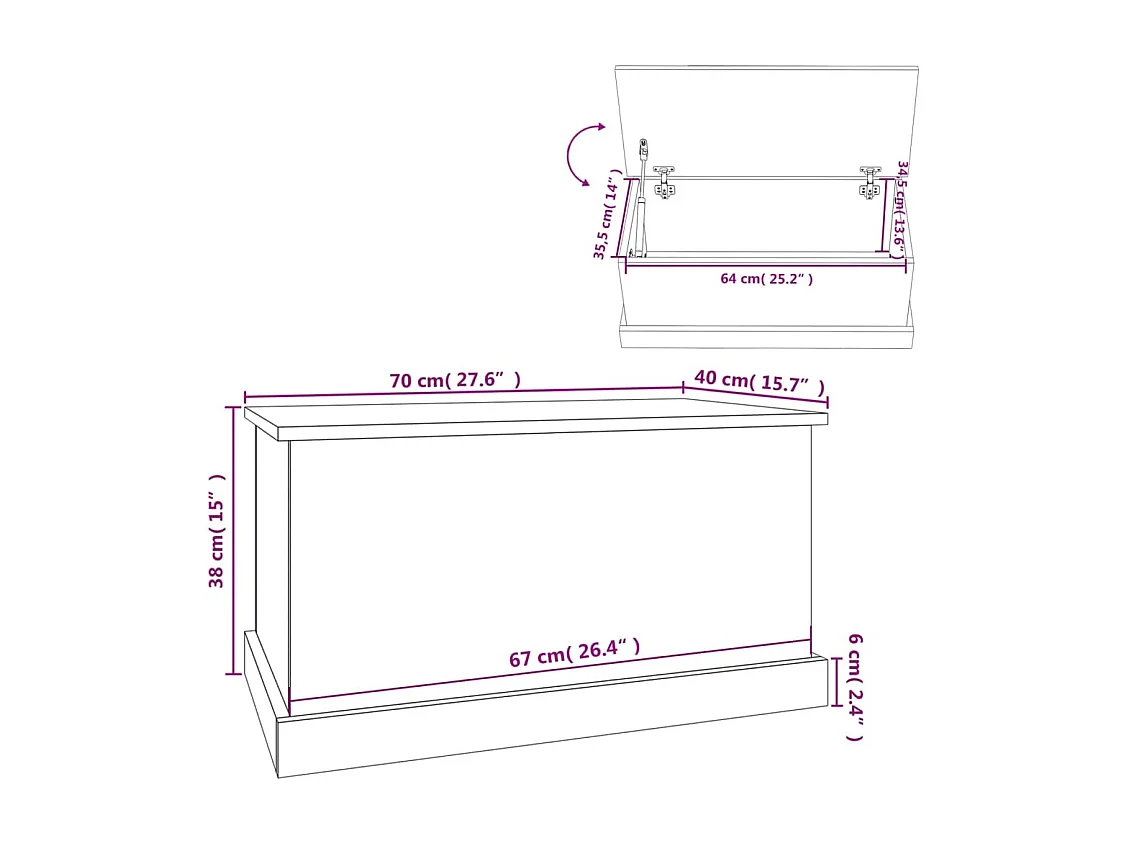 Boîte de rangement blanc brillant 70x40x38 bois d'ingénierie