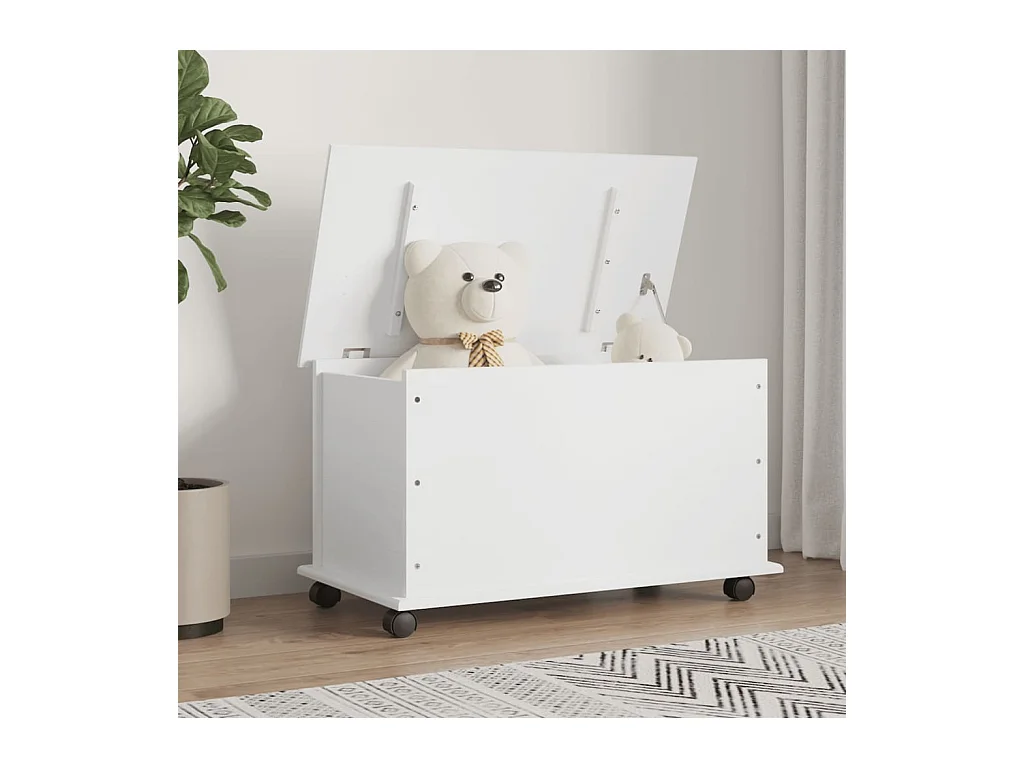 Coffre de rangement et roulettes ALTA blanc bois massif de pin