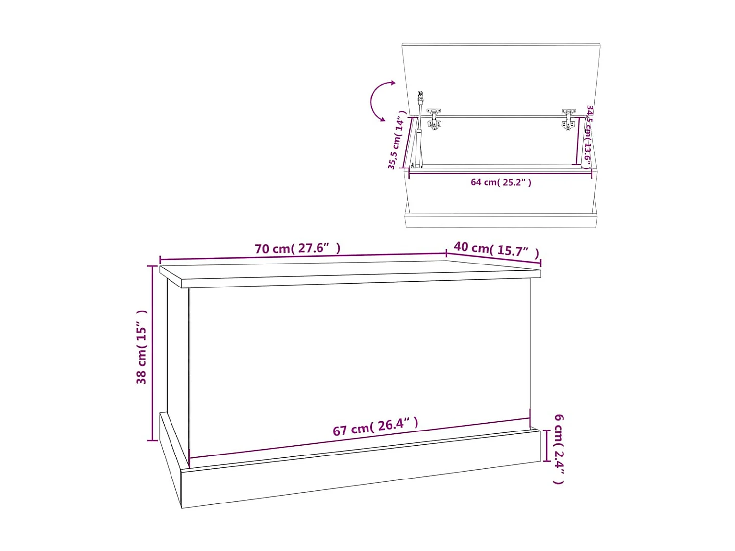 Boîte de rangement chêne fumé 70x40x38 bois d'ingénierie