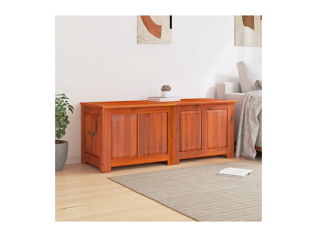 Coffre de rangement avec couvercle marron bois massif d'acacia