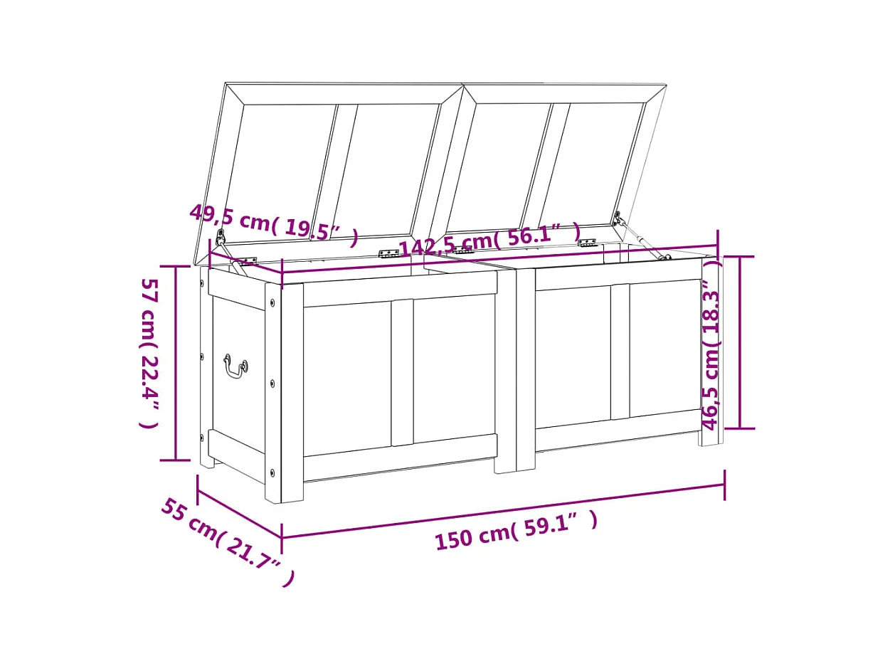 Coffre de rangement avec couvercle marron bois massif d'acacia