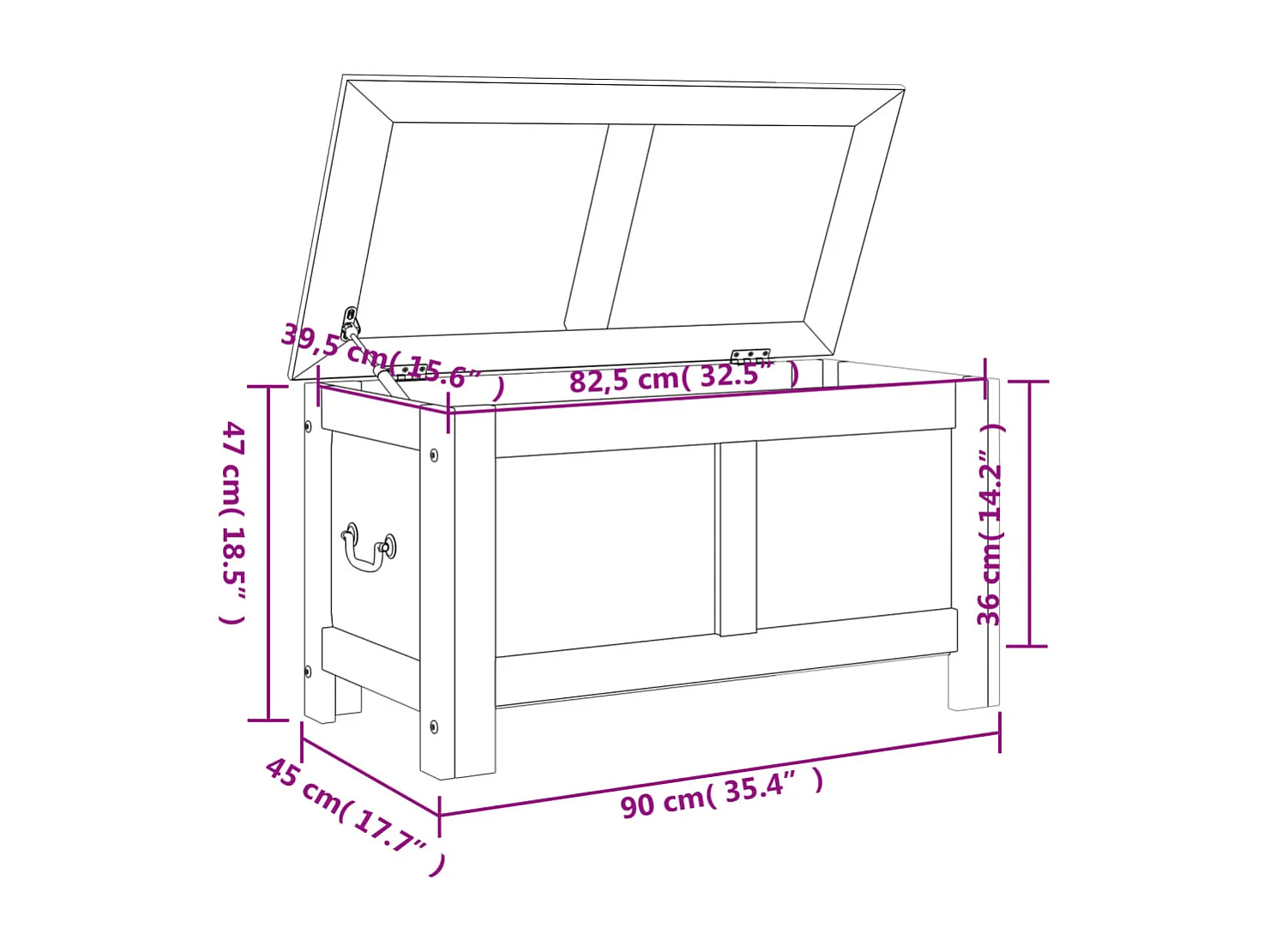 Coffre de rangement avec couvercle marron bois massif d'acacia