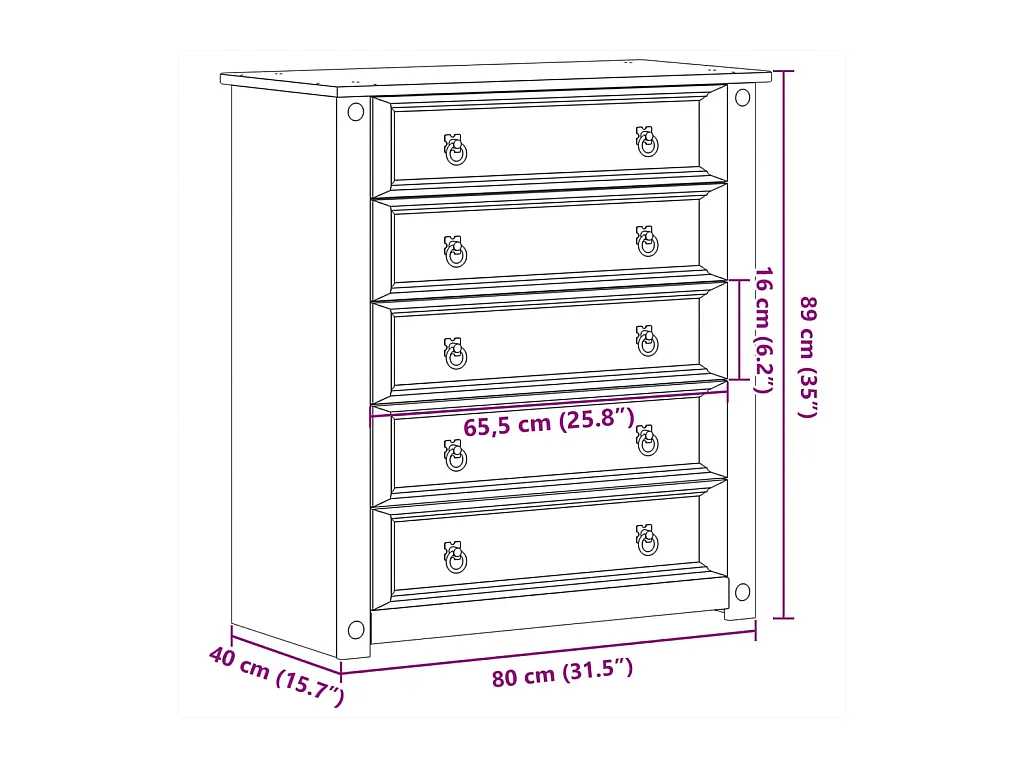 Ladekast Corona 80x40x89 cm massief grenenhout