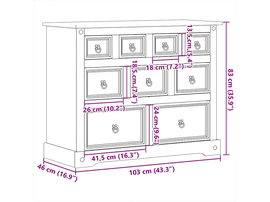 Commode Corona 103x46x83 bois massif de pin