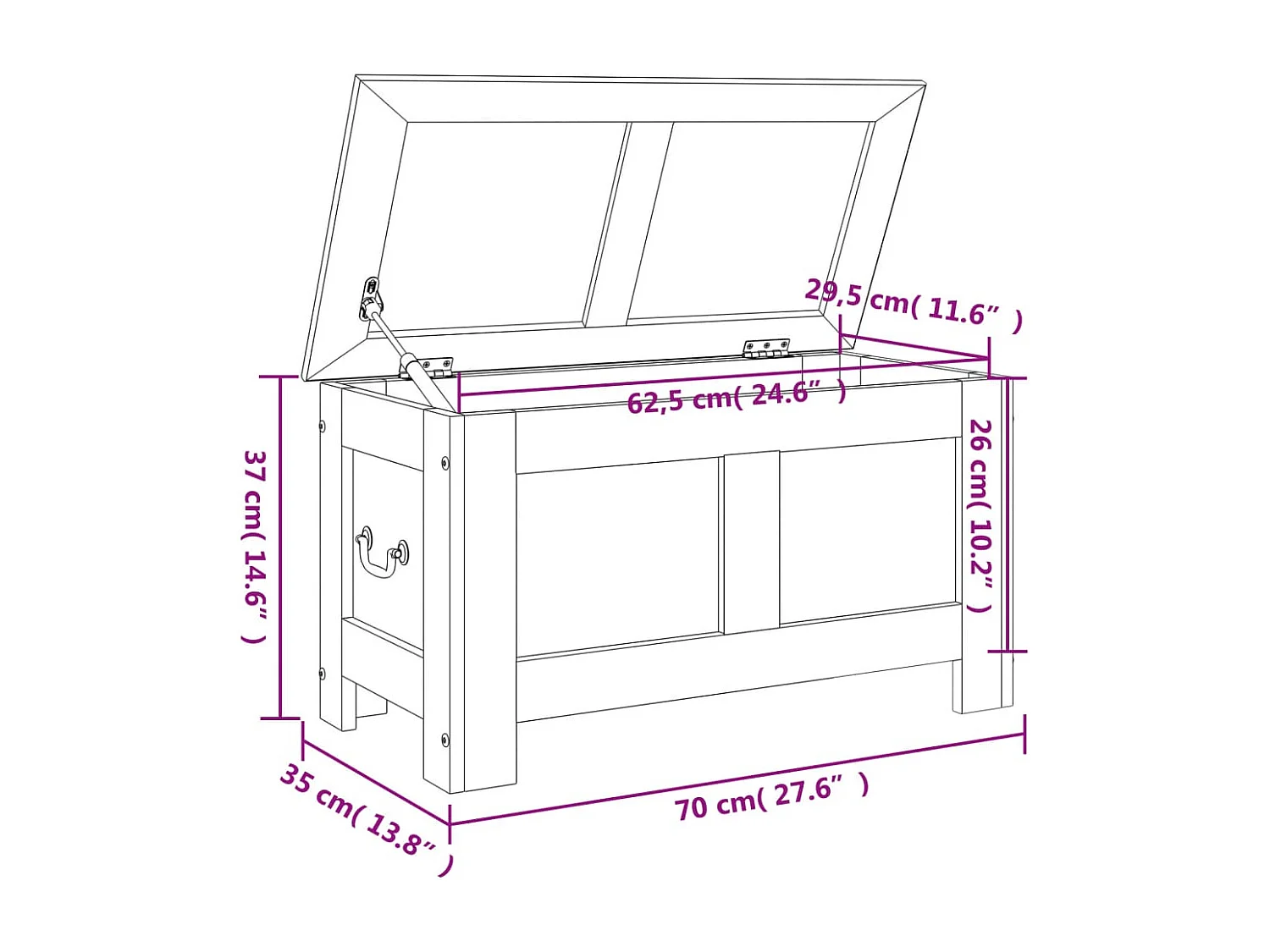 Coffre de rangement avec couvercle marron bois massif d'acacia