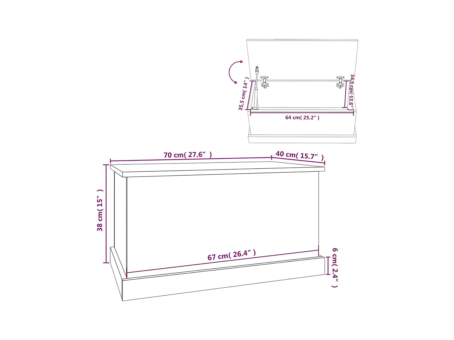 Opbergbox 70x40x38 cm bewerkt hout wit