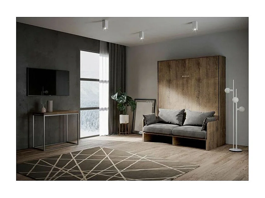 Cama abatible vertical en nogal con sofá de tela Bounto 160x190 cm - 32 colores de tela-Sofá 34