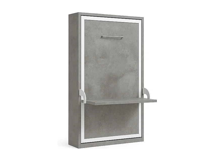 Cama abatible vertical con escritorio STUDANTE-Ropa de cama 140x190 cm-Frente Gris cemento