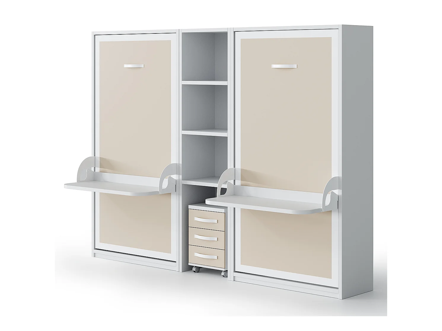 Lit escamotable verticale 140x190 avec bureau Studante-Façade Pistache