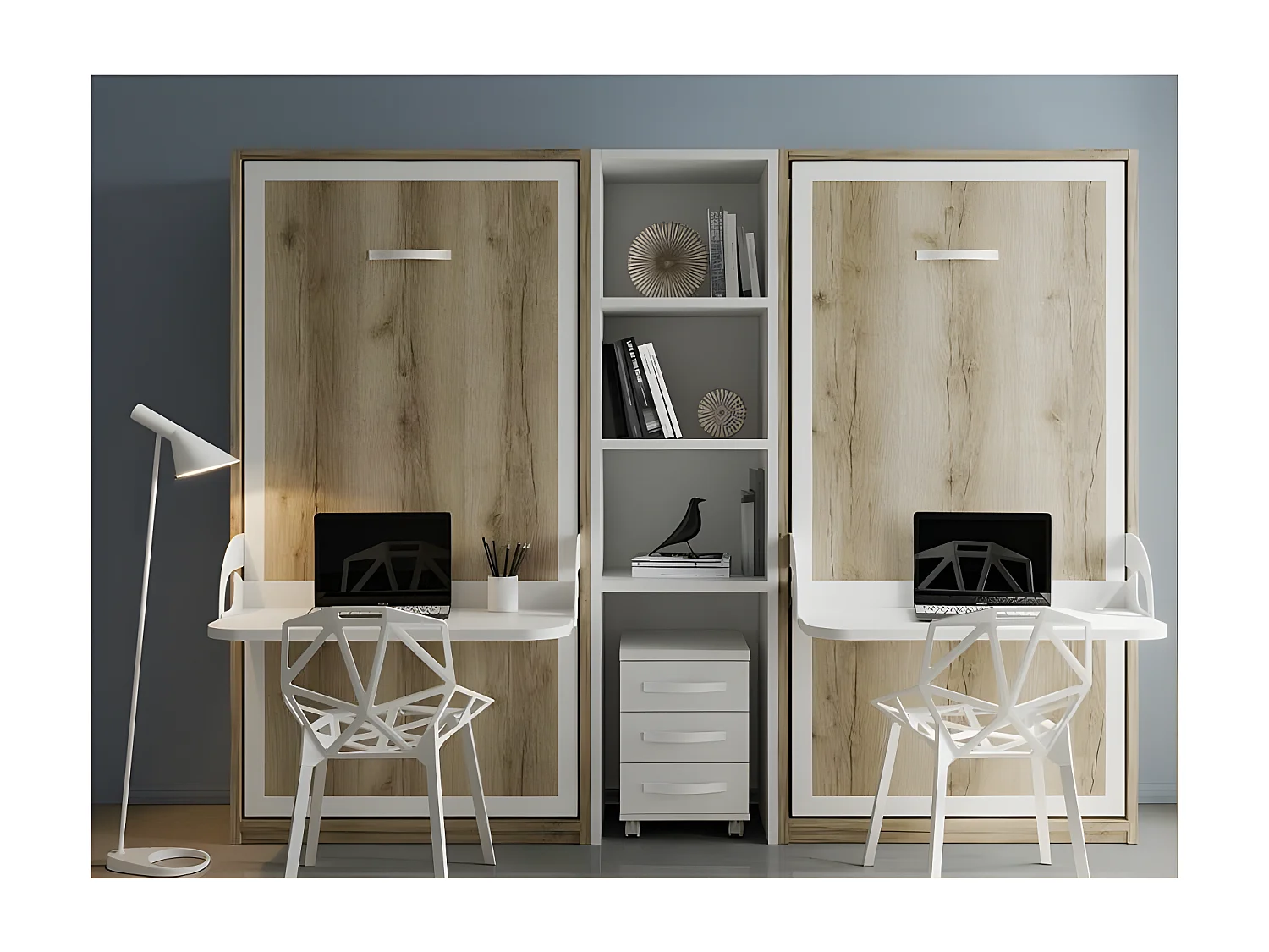 Lit escamotable verticale 90x200 avec bureau Studante-Façade Pistache