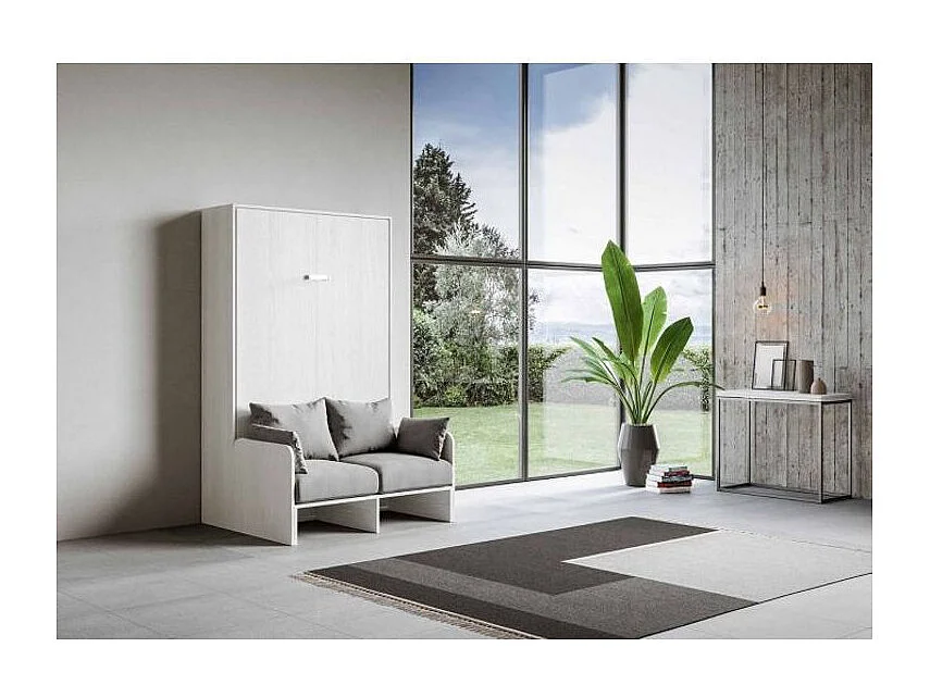 Lit escamotable vertical blanc avec canapé tissu Bounto 160x190 de tissu-Canapé 38