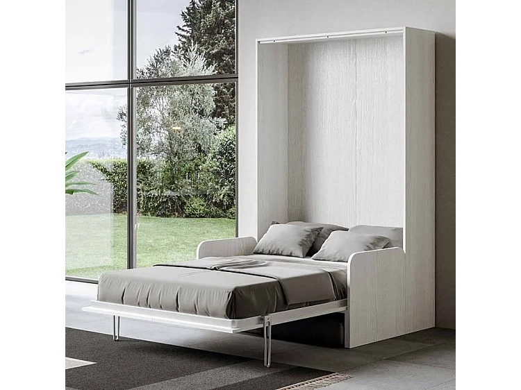 Lit escamotable vertical blanc avec canapé tissu Bounto 160x190 de tissu-Canapé 38