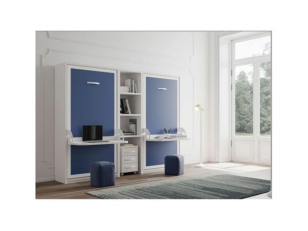 Verticaal opklapbed met bureau STUDANTE-Slapen 90x200cm-Facade Grijze eik