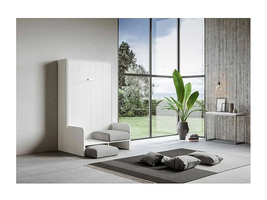 Lit escamotable vertical blanc avec canapé tissu Bounto 160x190 de tissu-Canapé 07