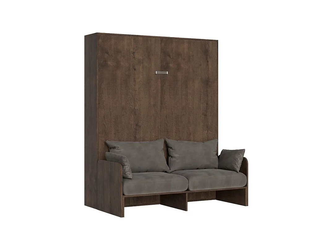 Lit escamotable vertical noyer avec canapé tissu Bounto-Couleur Microfibre 32-160x190