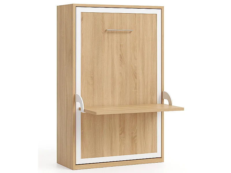 Lit escamotable vertical avec bureau STUDANTE-140x200-Façade Chêne clair