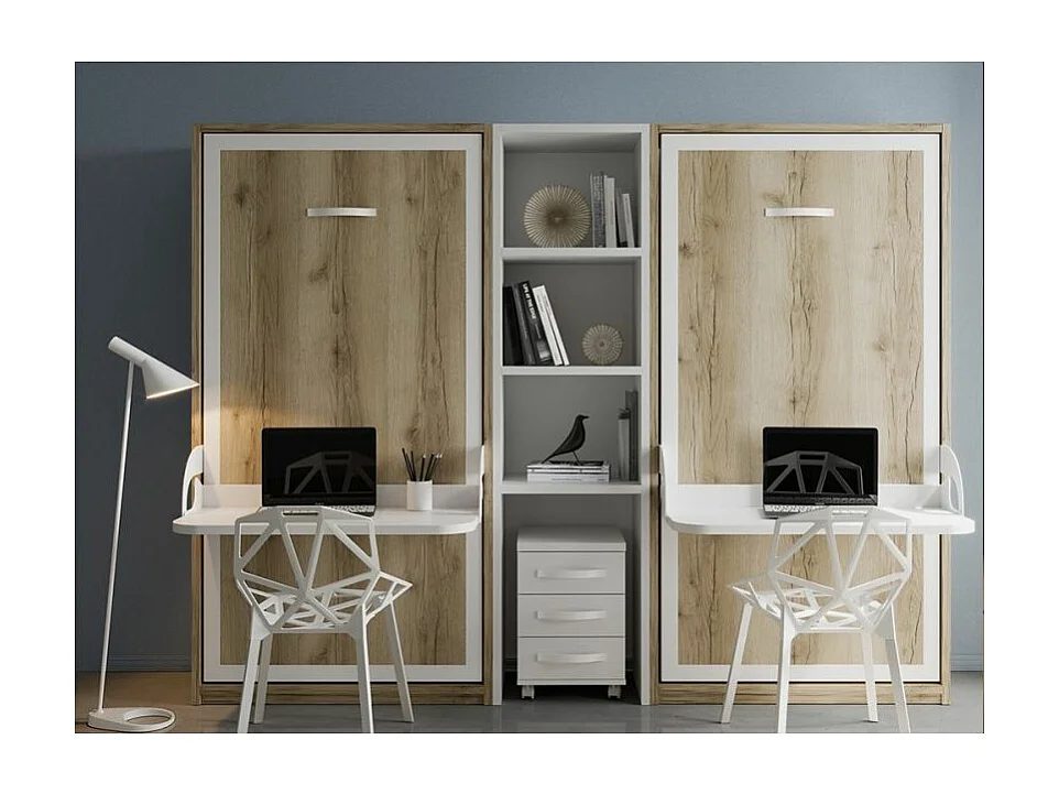 Lit escamotable verticale 90x200 avec bureau Studante-Façade Rouge