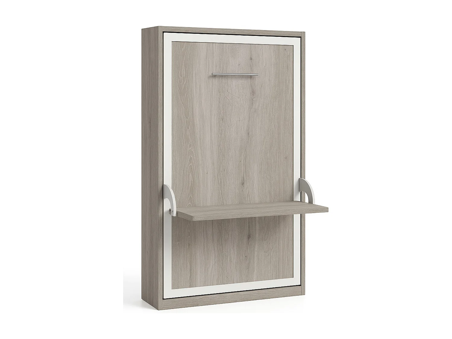 Cama abatible vertical con escritorio STUDANTE-Ropa de cama 140x200 cm-Frente Roble gris