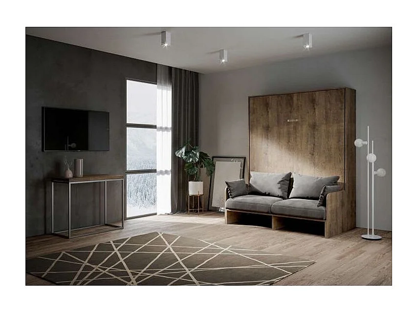 Verticaal opklapbed in notenhout met zitbank in stof Bounto 160x190 cm - 32 stofkleuren-Bank 11