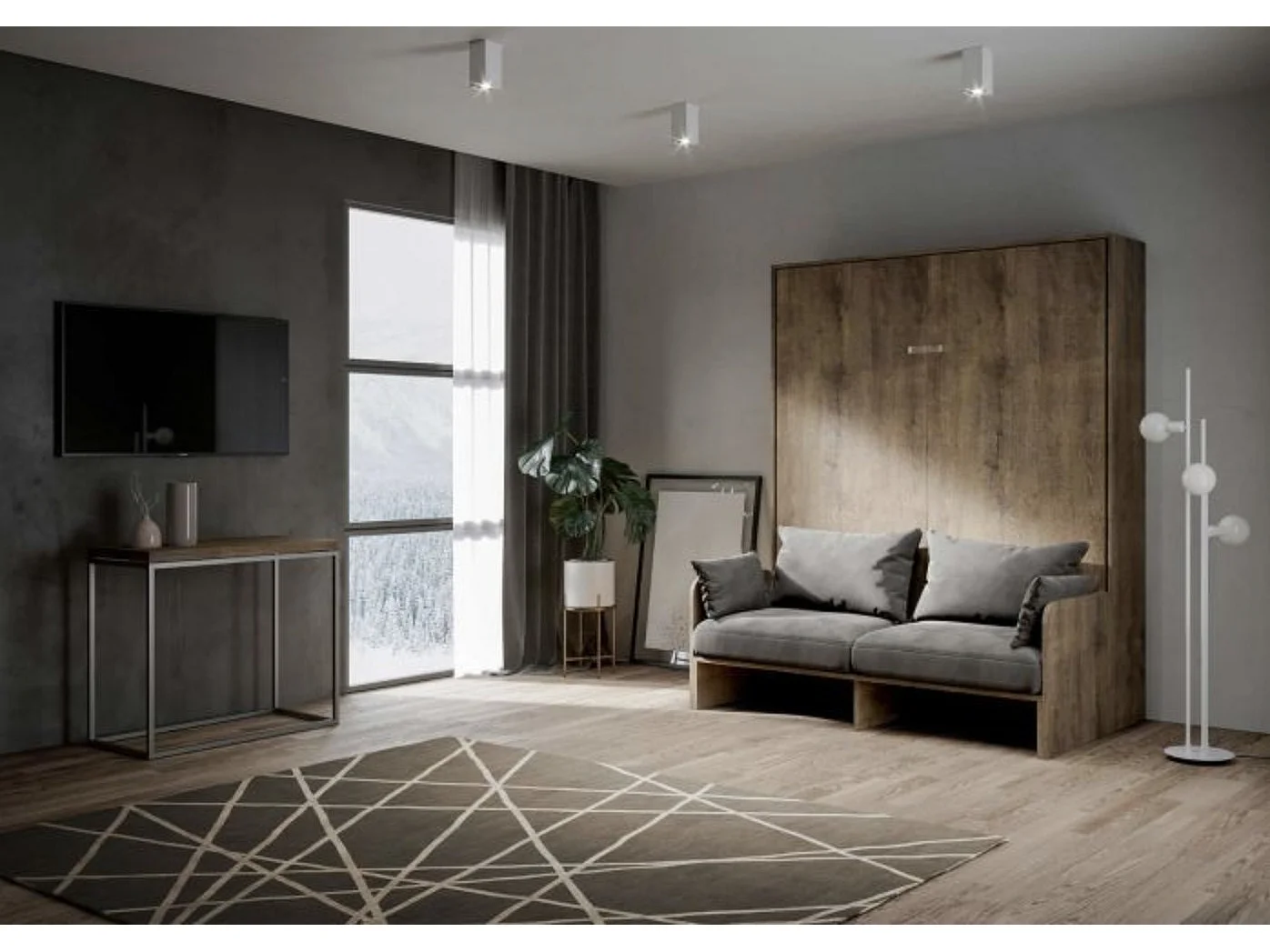 Verticaal opklapbed in notenhout met zitbank in stof Bounto 160x190 cm - 32 stofkleuren-Bank 11