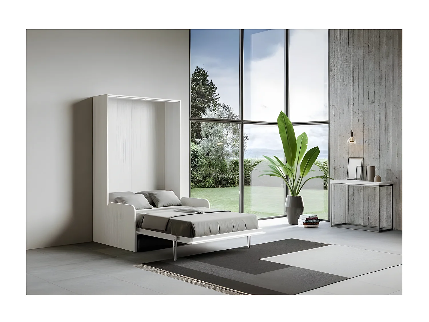 Lit escamotable vertical blanc avec canapé tissu Bounto 160x190 de tissu-Canapé 15