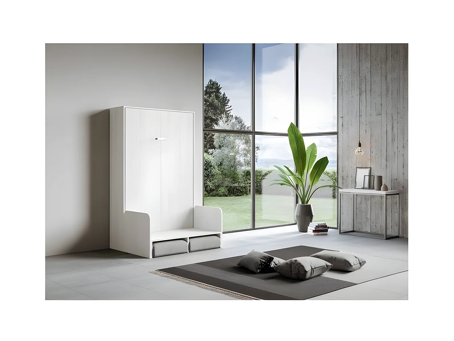 Wit verticaal opklapbed met stoffen zitbank Bounto 160x190 cm - 32 stofkleuren-Bank 16