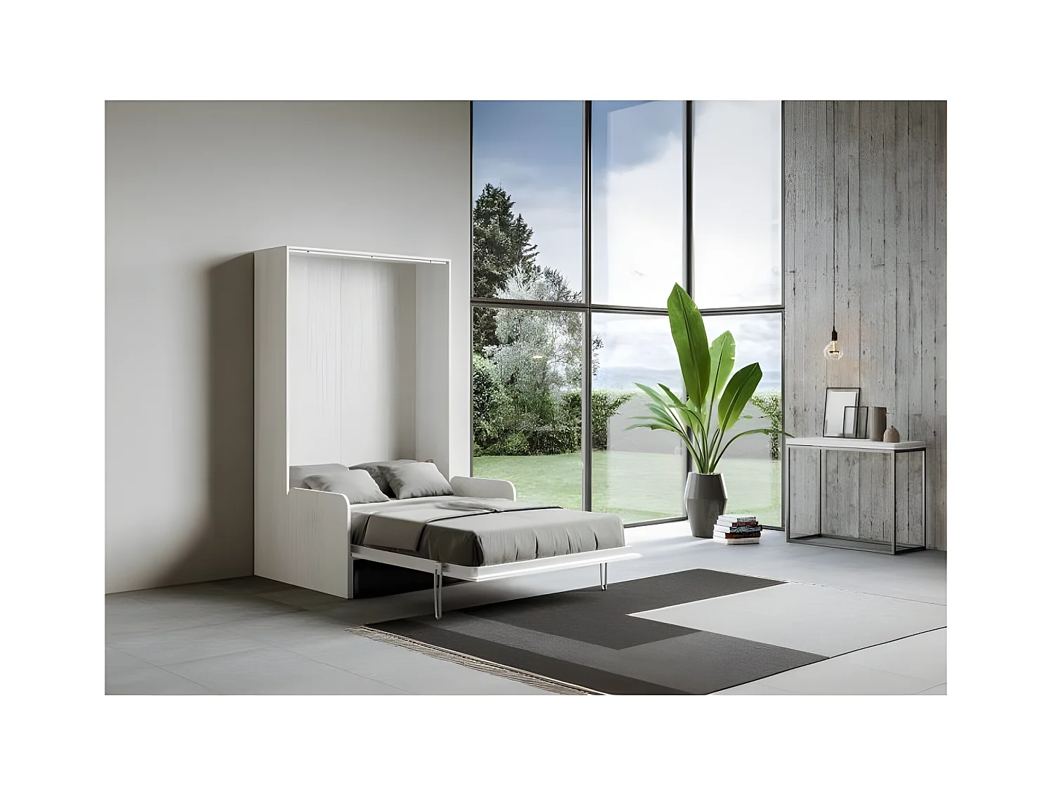 Wit verticaal opklapbed met stoffen zitbank Bounto 160x190 cm - 32 stofkleuren-Bank 16