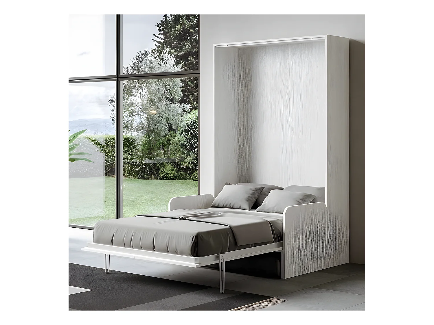 Wit verticaal opklapbed met stoffen zitbank Bounto 160x190 cm - 32 stofkleuren-Bank 16