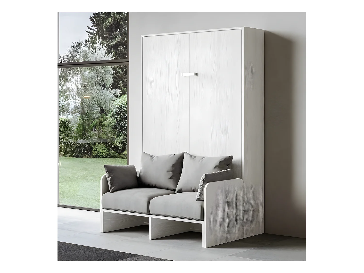 Wit verticaal opklapbed met stoffen zitbank Bounto 160x190 cm - 32 stofkleuren-Bank 16