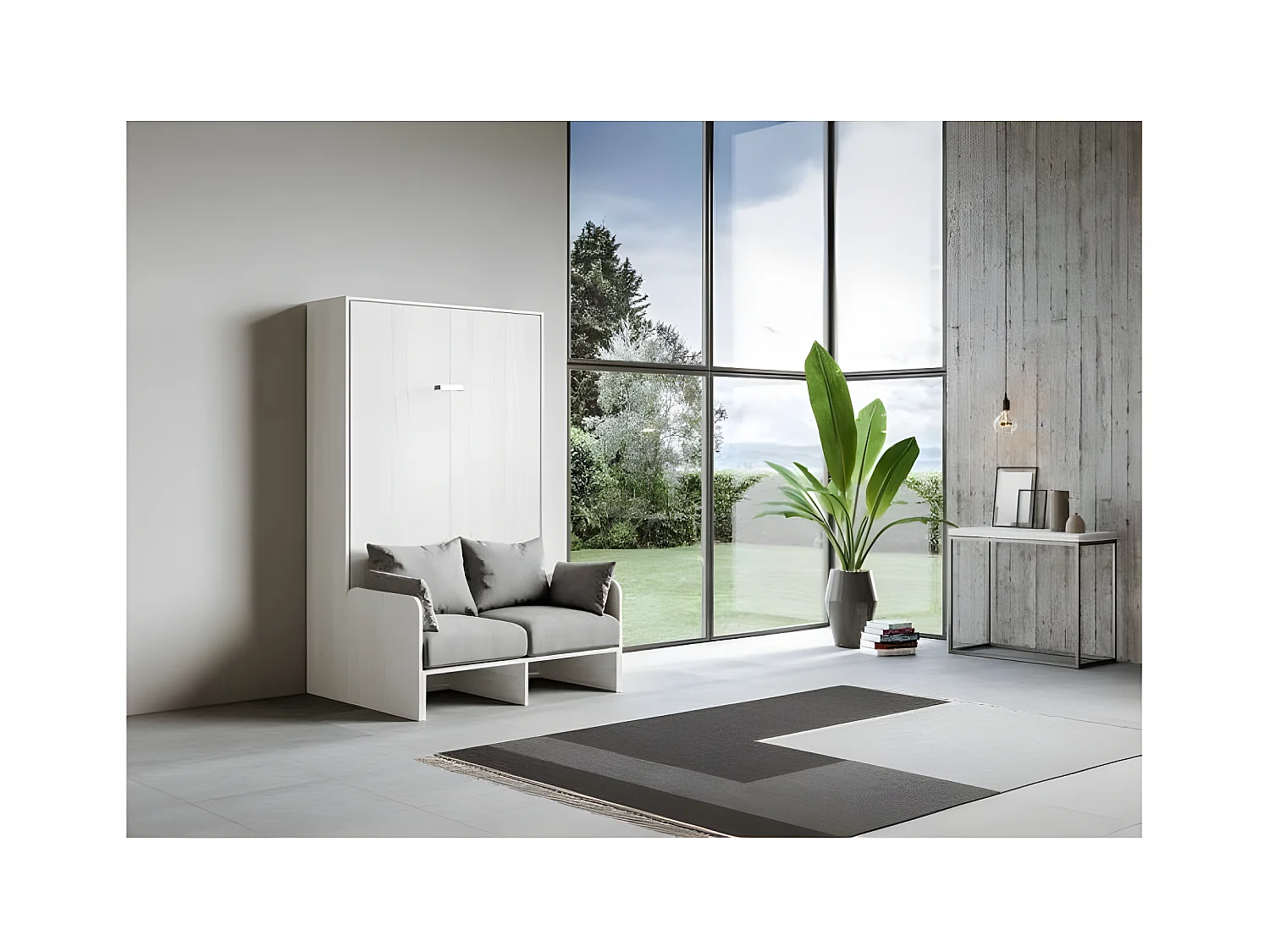 Wit verticaal opklapbed met stoffen zitbank Bounto 160x190 cm - 32 stofkleuren-Bank 16