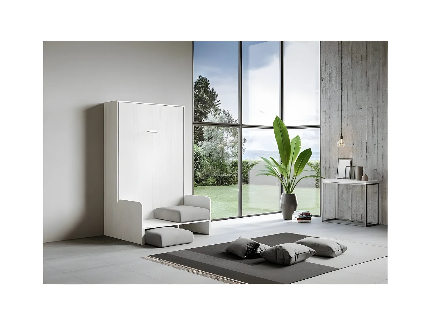 Wit verticaal opklapbed met stoffen zitbank Bounto 160x190 cm - 32 stofkleuren-Bank 16