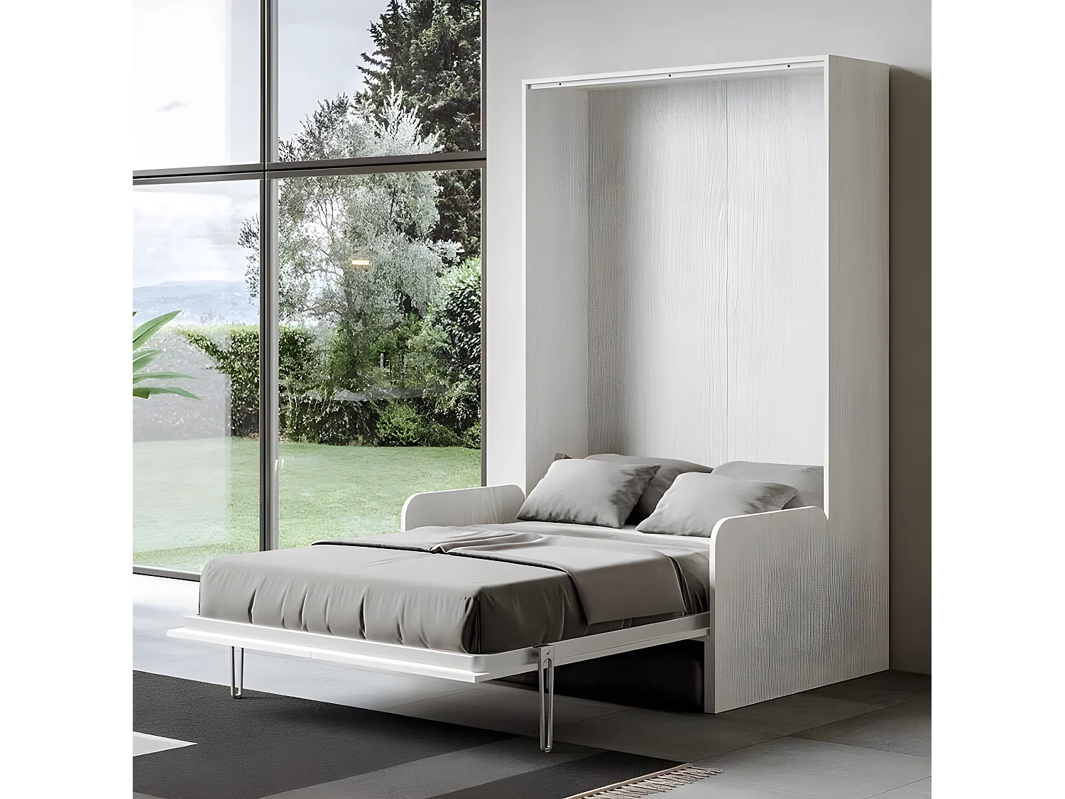 Wit verticaal opklapbed met stoffen zitbank Bounto 160x190 cm - 32 stofkleuren-Bank 16