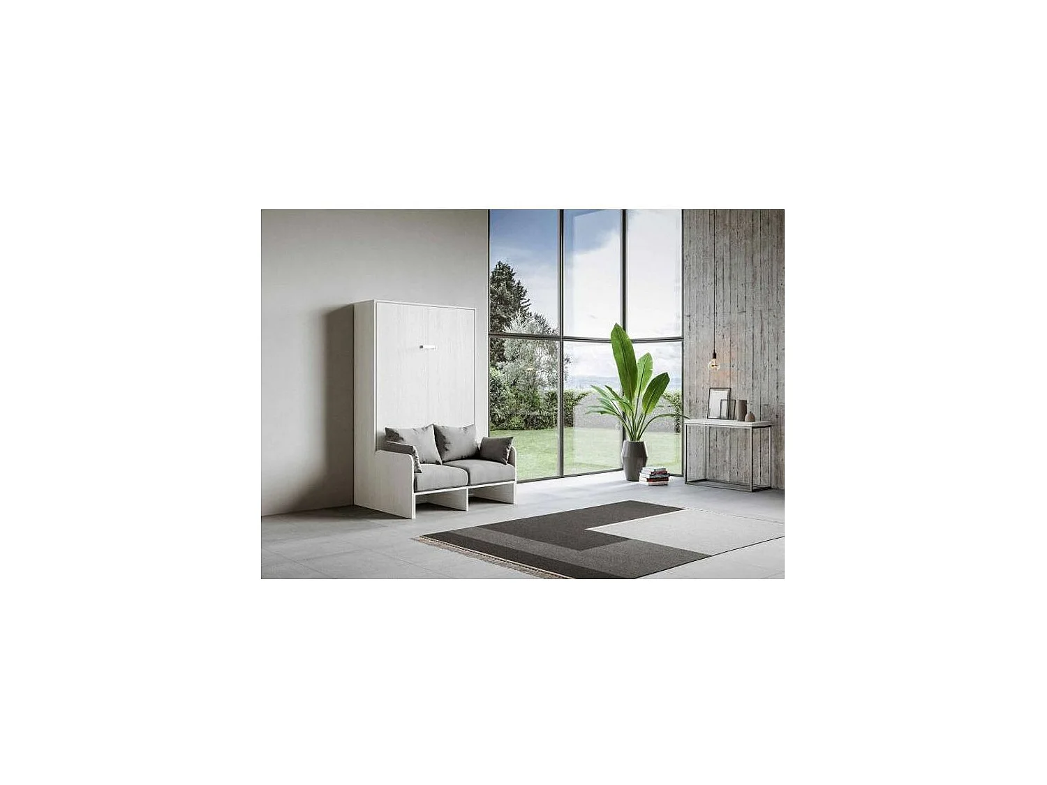 Wit verticaal opklapbed met stoffen zitbank Bounto 160x190 cm - 32 stofkleuren-Bank 16