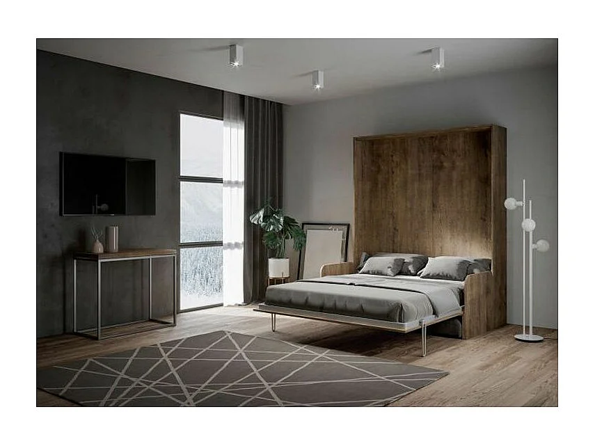 Verticaal opklapbed in notenhout met zitbank in stof Bounto 160x190 cm - 32 stofkleuren-Bank 19