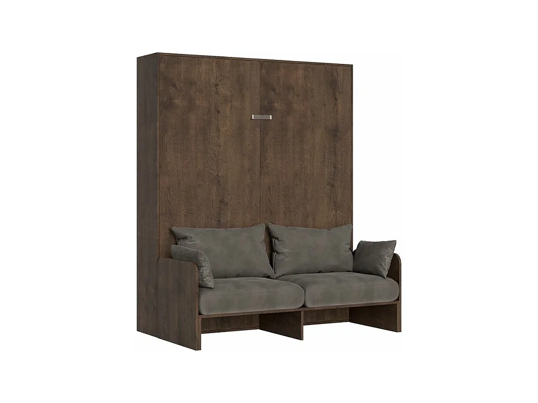 Lit escamotable vertical noyer avec canapé tissu Bounto-Couleur Microfibre 20-160x190