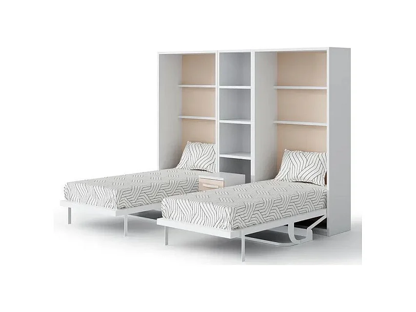 Cama abatible vertical con escritorio STUDANTE-Ropa de cama 140x200 cm-Frente Carbono