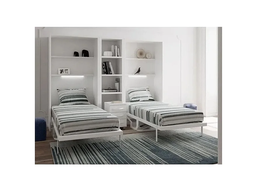 Cama abatible vertical con escritorio STUDANTE-Ropa de cama 140x200 cm-Frente Carbono