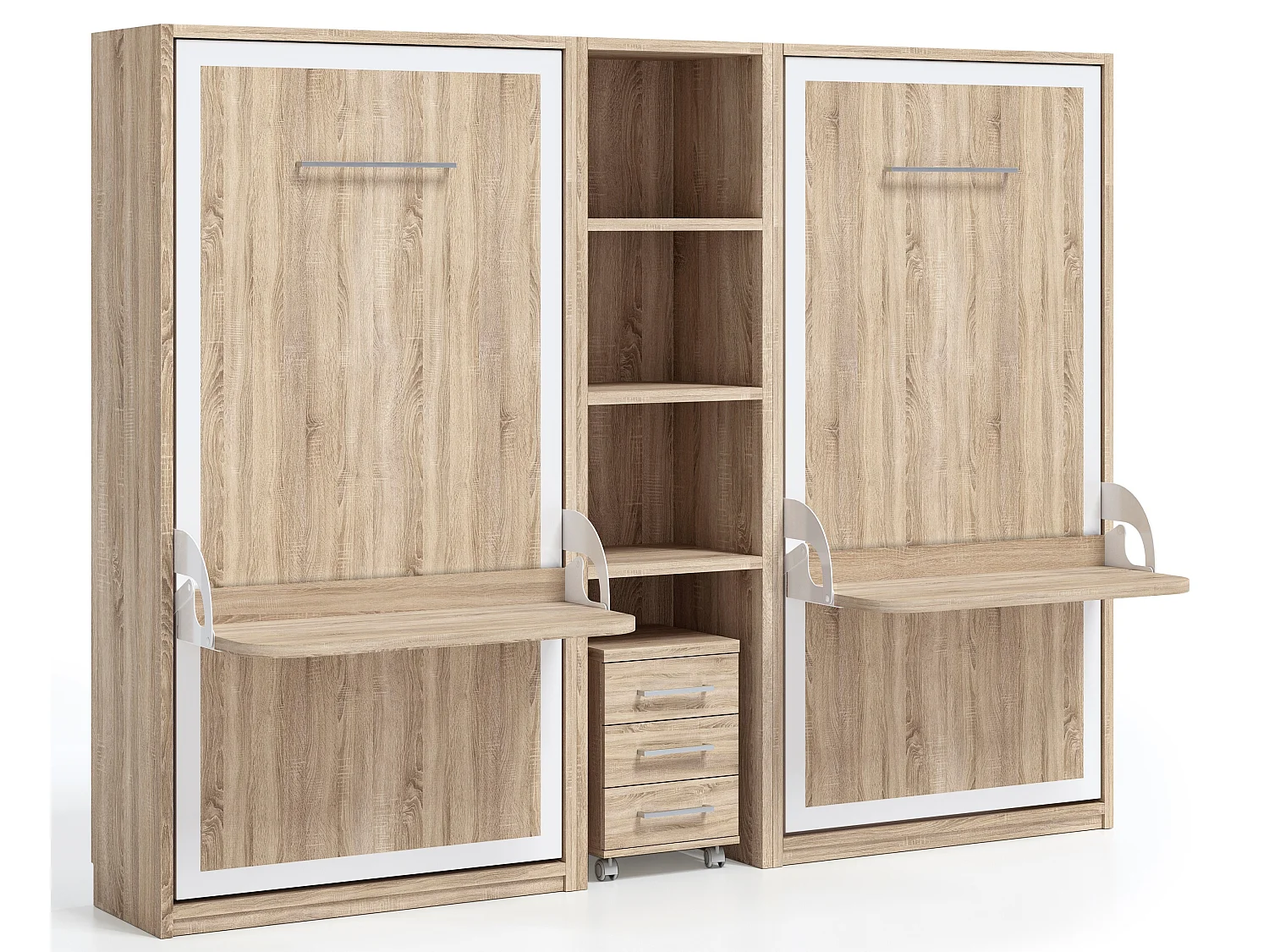 Lit escamotable verticale 90x190 avec bureau Studante-Façade Rouge