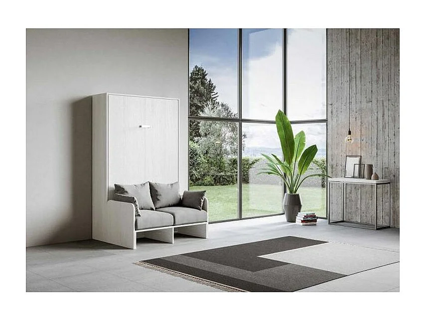 Lit escamotable vertical blanc avec canapé tissu Bounto 160x190 de tissu-Canapé 00