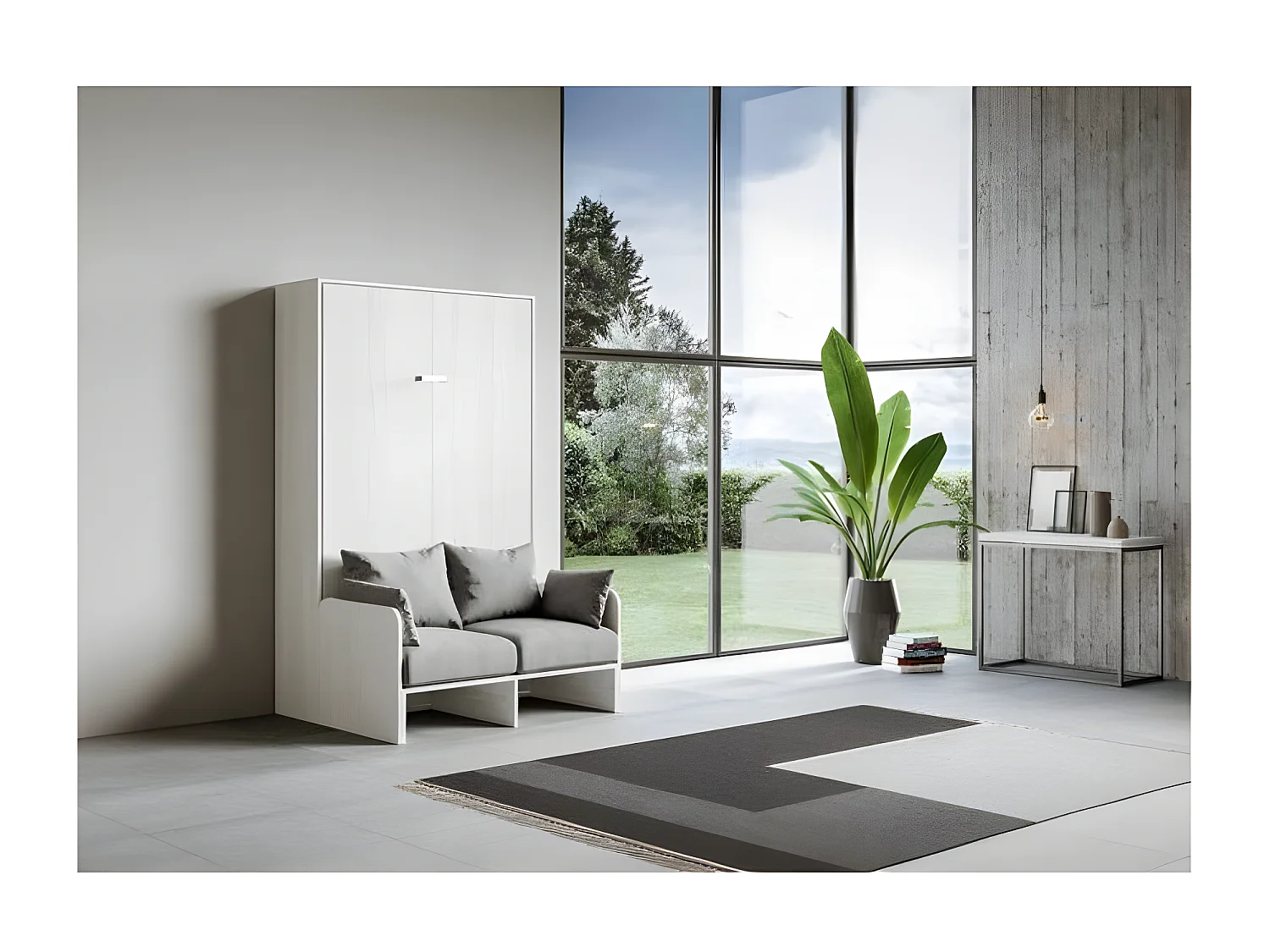 Lit escamotable vertical blanc avec canapé tissu Bounto 160x190 de tissu-Canapé 33