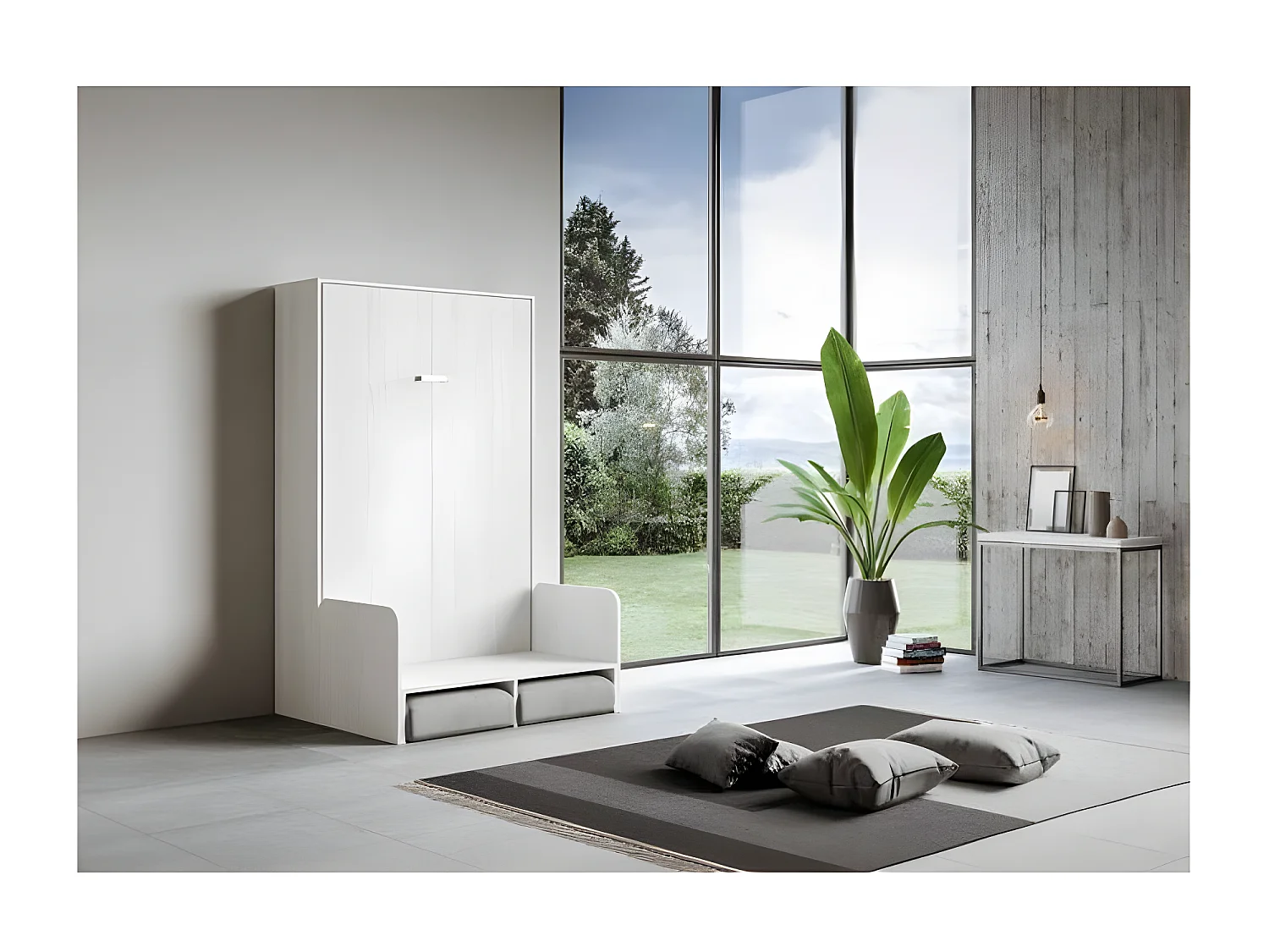 Lit escamotable vertical blanc avec canapé tissu Bounto 160x190 de tissu-Canapé 33