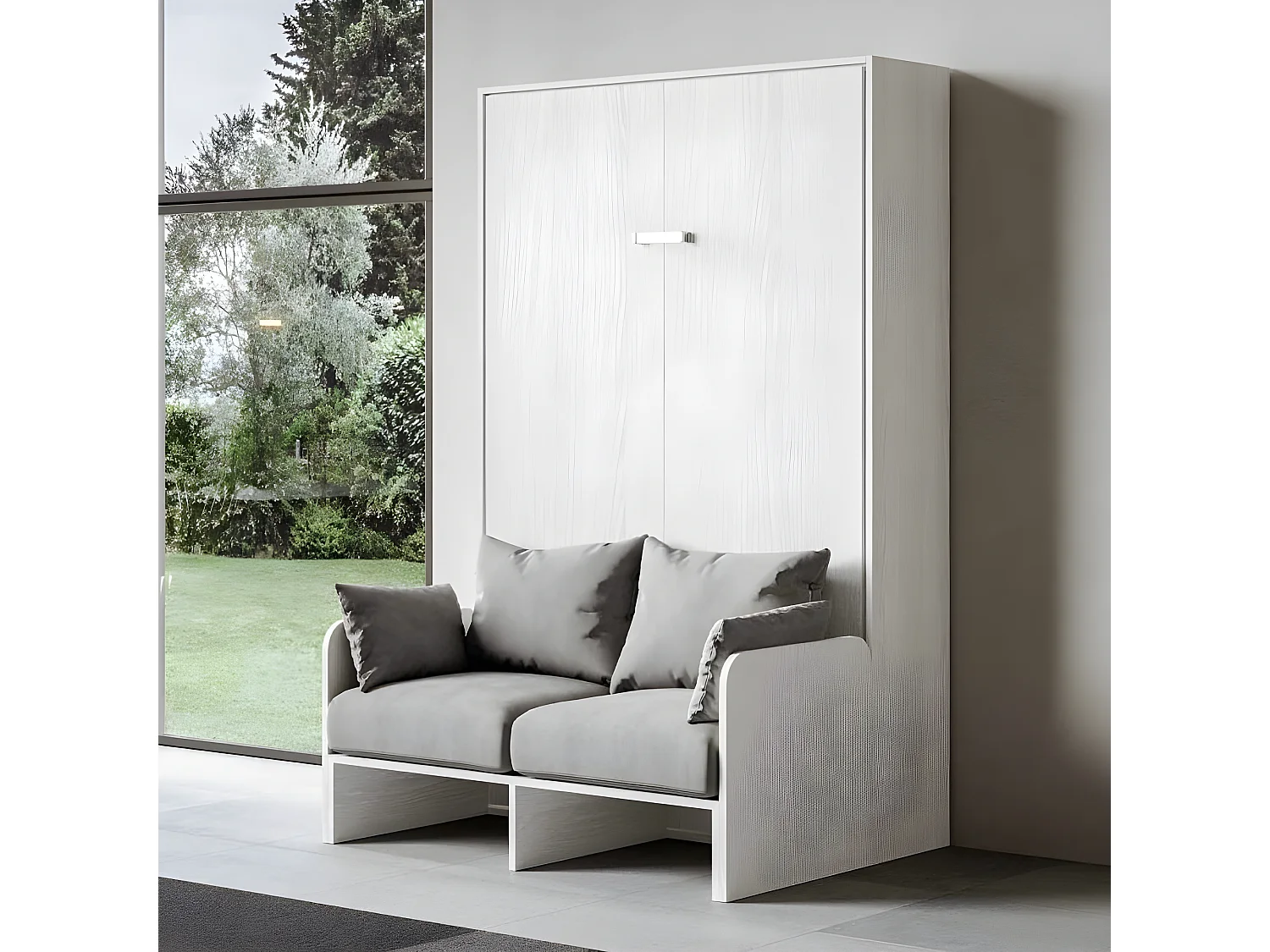 Wit verticaal opklapbed met stoffen zitbank Bounto 160x190 cm - 32 stofkleuren-Bank 19