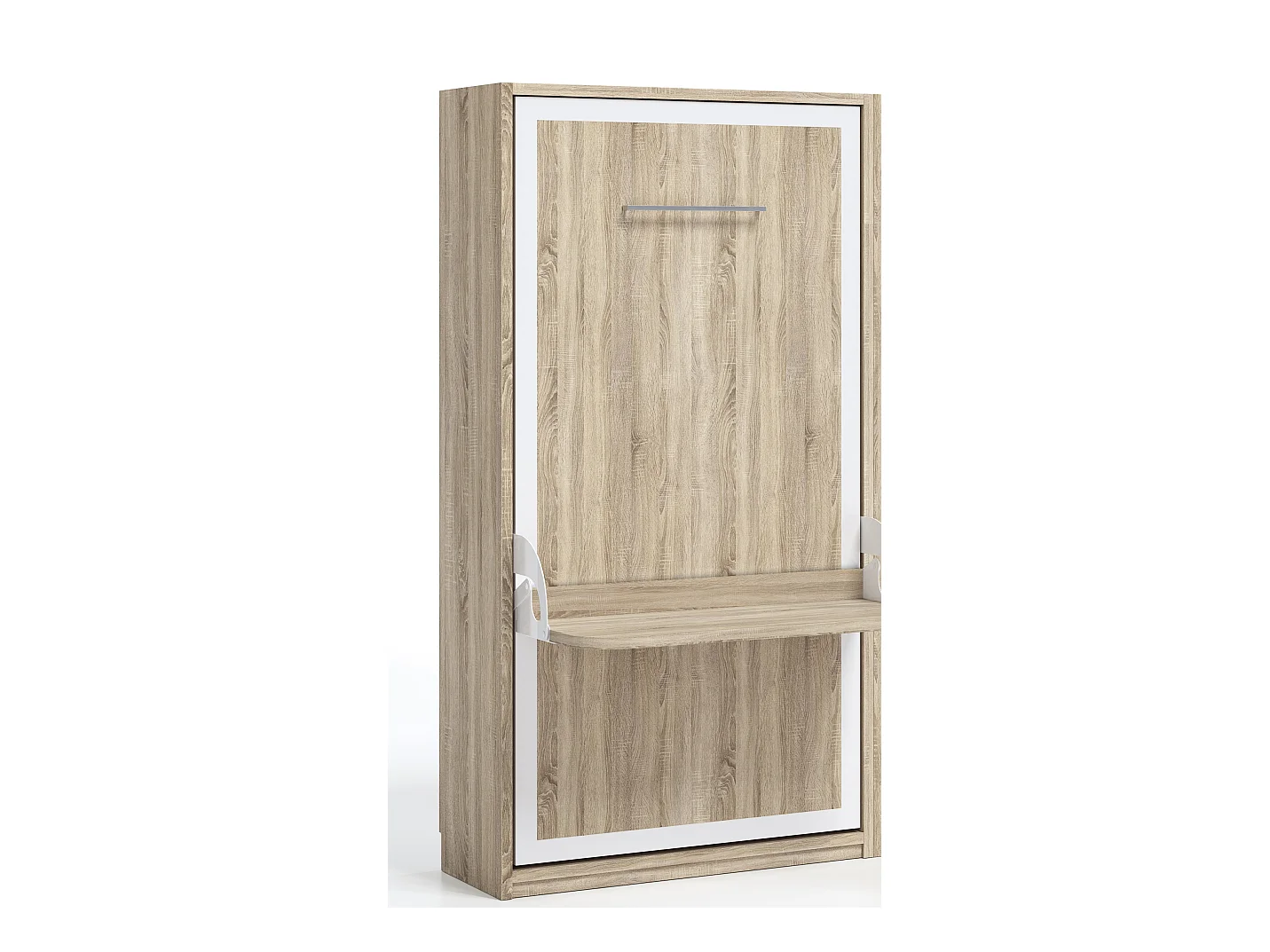Lit escamotable verticale 90x190 avec bureau Studante-Façade Chêne blanc