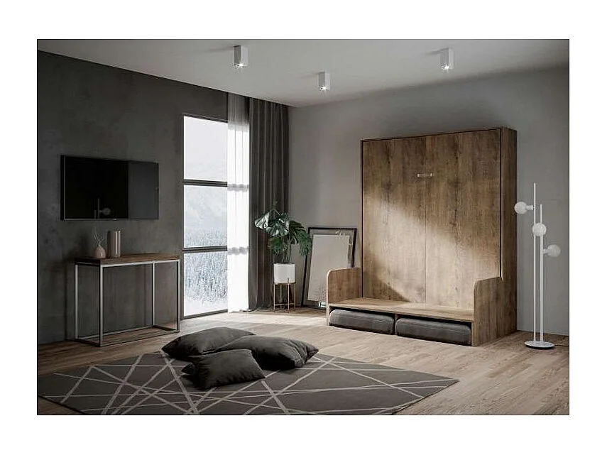 Lit escamotable vertical noyer avec canapé tissu Bounto-Couleur 14-160x190