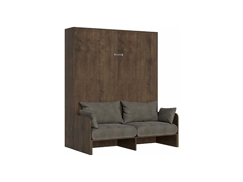 Lit escamotable vertical noyer avec canapé tissu Bounto-Couleur Microfibre 02-160x190