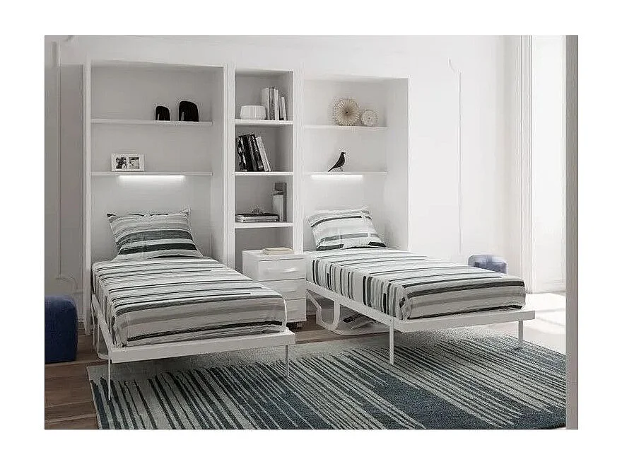 Cama abatible vertical con escritorio STUDANTE-Ropa de cama 90x190 cm-Frente Roble claro